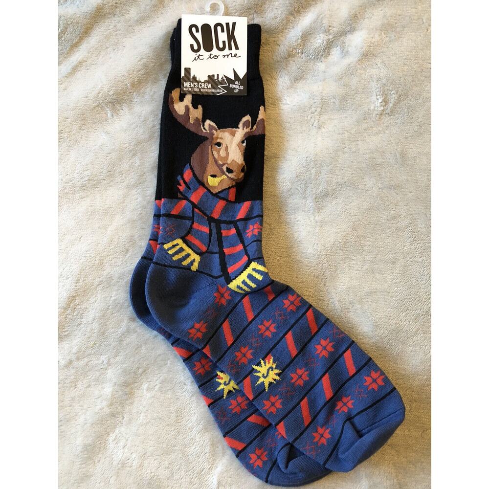 Men's Novelty Socks 1 Pr All Bundled Up Moose Sock It To Me New Animal Fashion